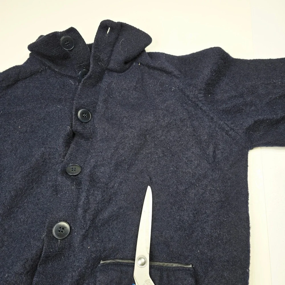 Kuna Navy Knit Cardigan Sweater Leather‎ Elbow Patches Mens Small Button Down